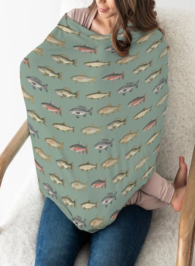 ZoUbqchY Lake Fishing Car Seat Cover for Baby Freshwater Fishes Stretchy 5-in-1 Covers Adjustable Infant Carseat Canopy Cover Fishing Lover Gift Breathable Nursing Cover-Up - Image 3